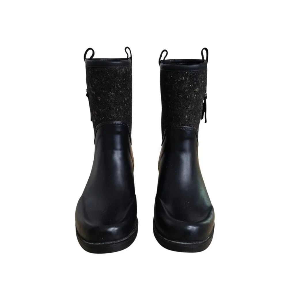 UGG Shaye Tweed Black Rubber Wool Blend Rain Boots Womens Size 10